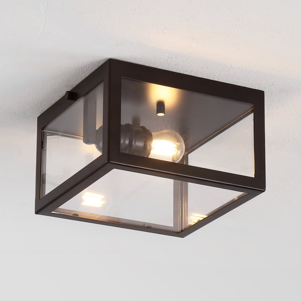 Baxter 8" Farmhouse Industrial Square Iron/Glass Case LED Flush Mount