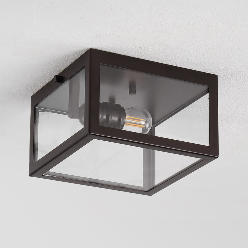 Baxter 8" Farmhouse Industrial Square Iron/Glass Case LED Flush Mount