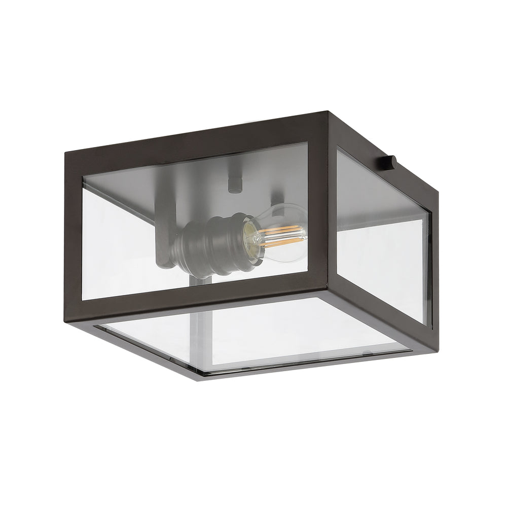 Baxter 8" Farmhouse Industrial Square Iron/Glass Case LED Flush Mount