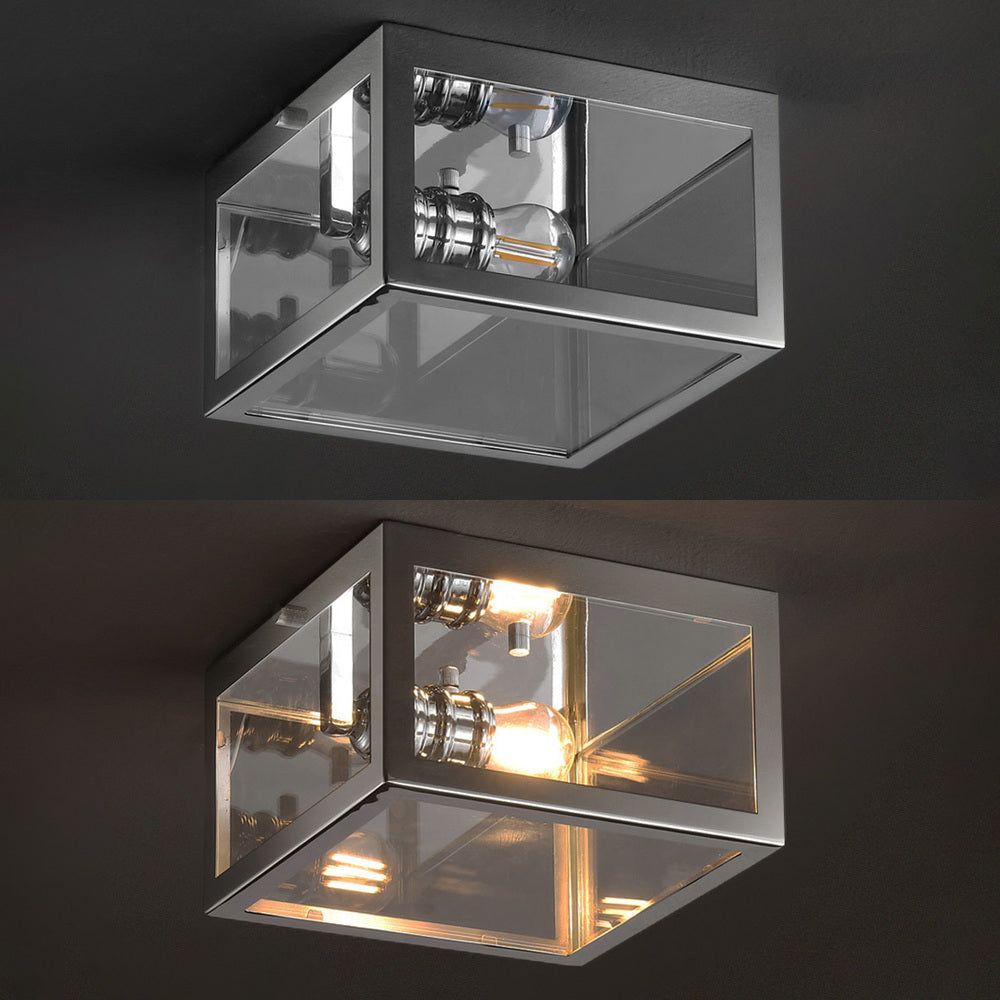 Baxter 8" Farmhouse Industrial Square Iron/Glass Case LED Flush Mount