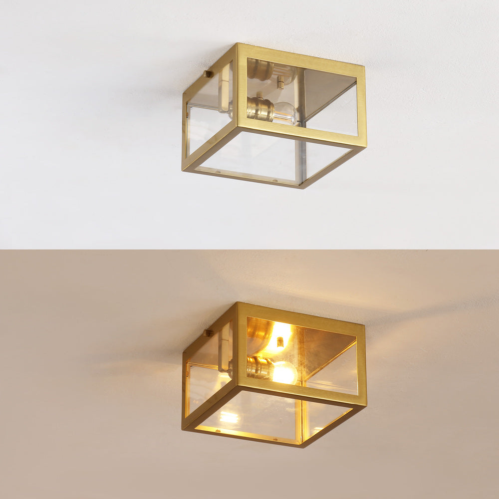 Baxter 8" Farmhouse Industrial Square Iron/Glass Case LED Flush Mount