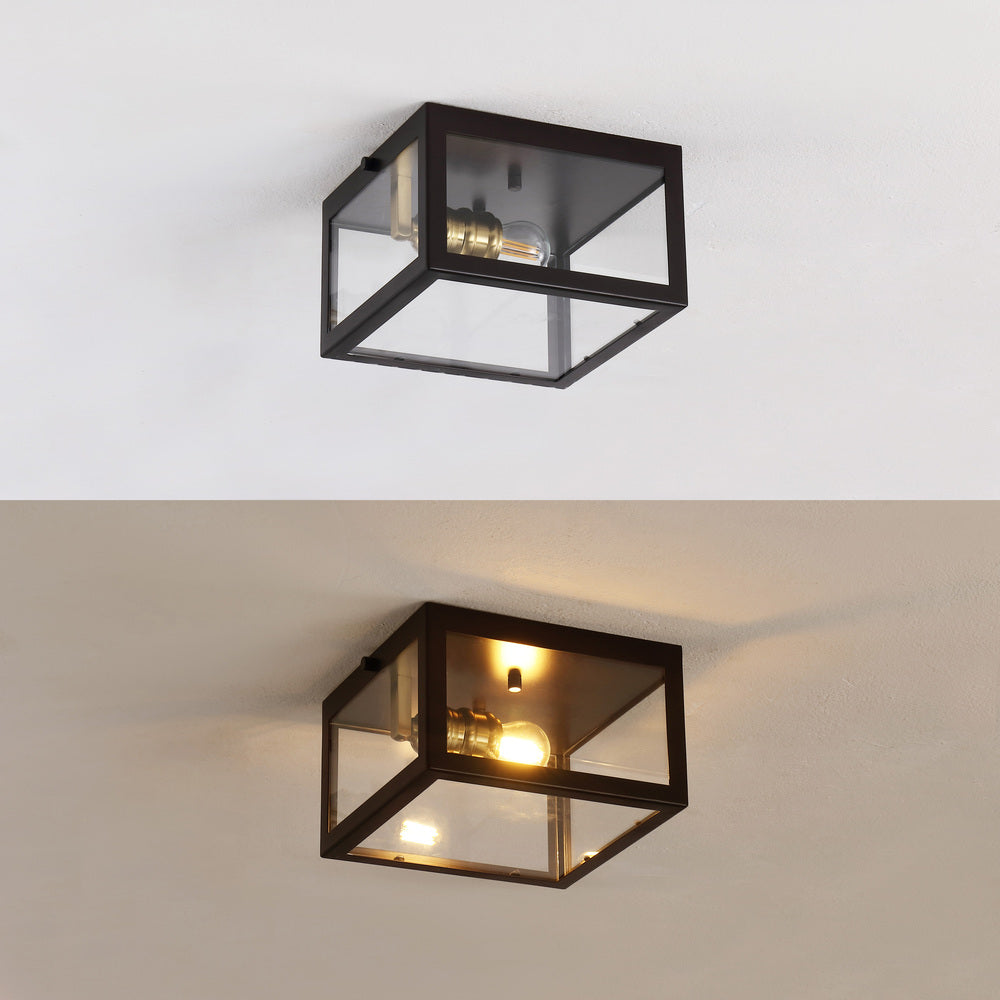 Baxter 8" Farmhouse Industrial Square Iron/Glass Case LED Flush Mount