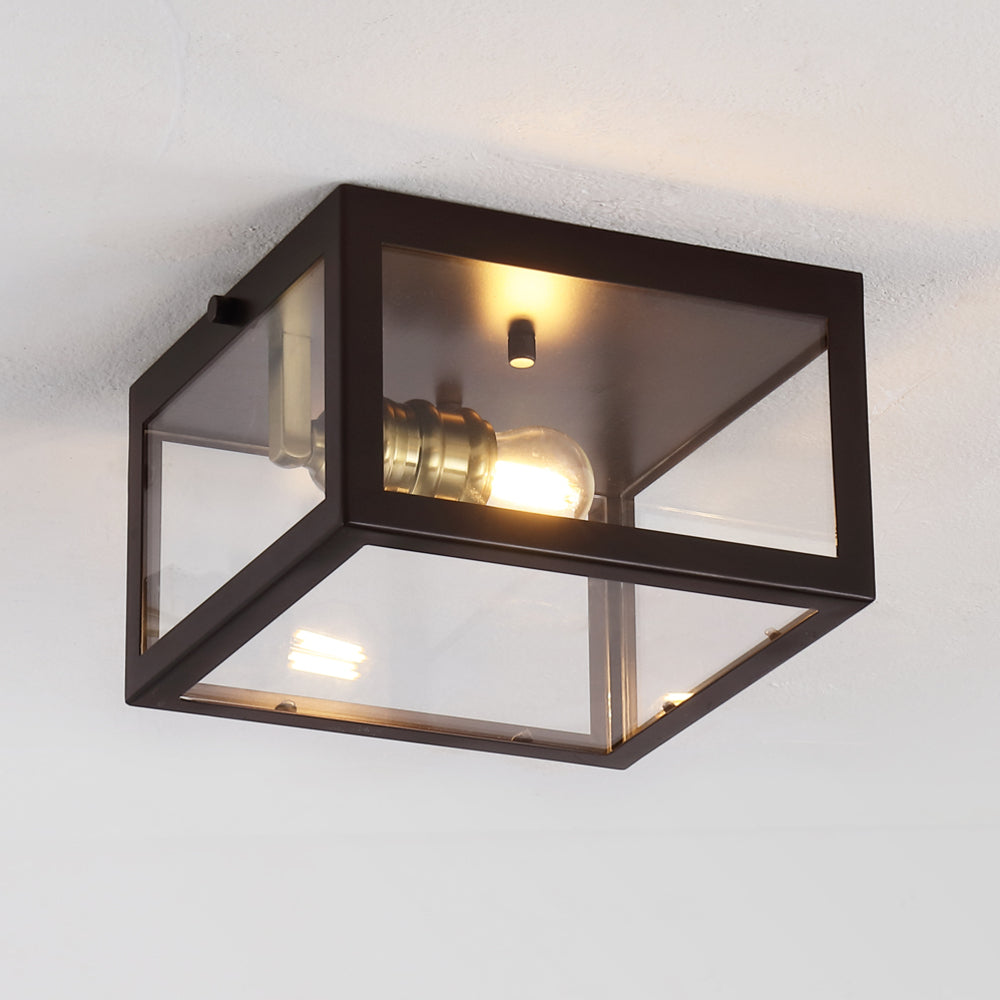 Baxter 8" Farmhouse Industrial Square Iron/Glass Case LED Flush Mount