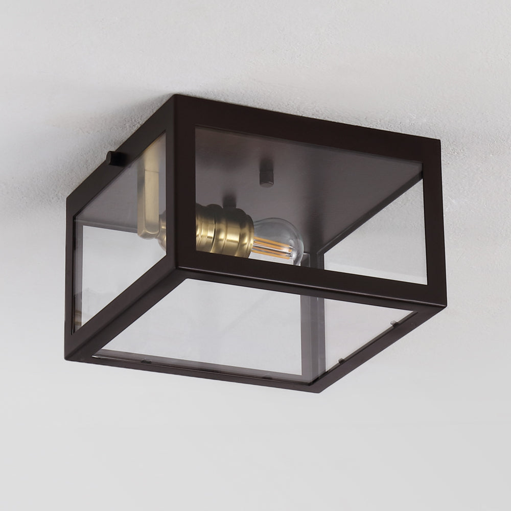 Baxter 8" Farmhouse Industrial Square Iron/Glass Case LED Flush Mount