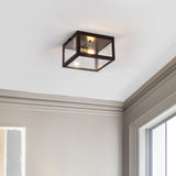 Baxter 8" Farmhouse Industrial Square Iron/Glass Case LED Flush Mount
