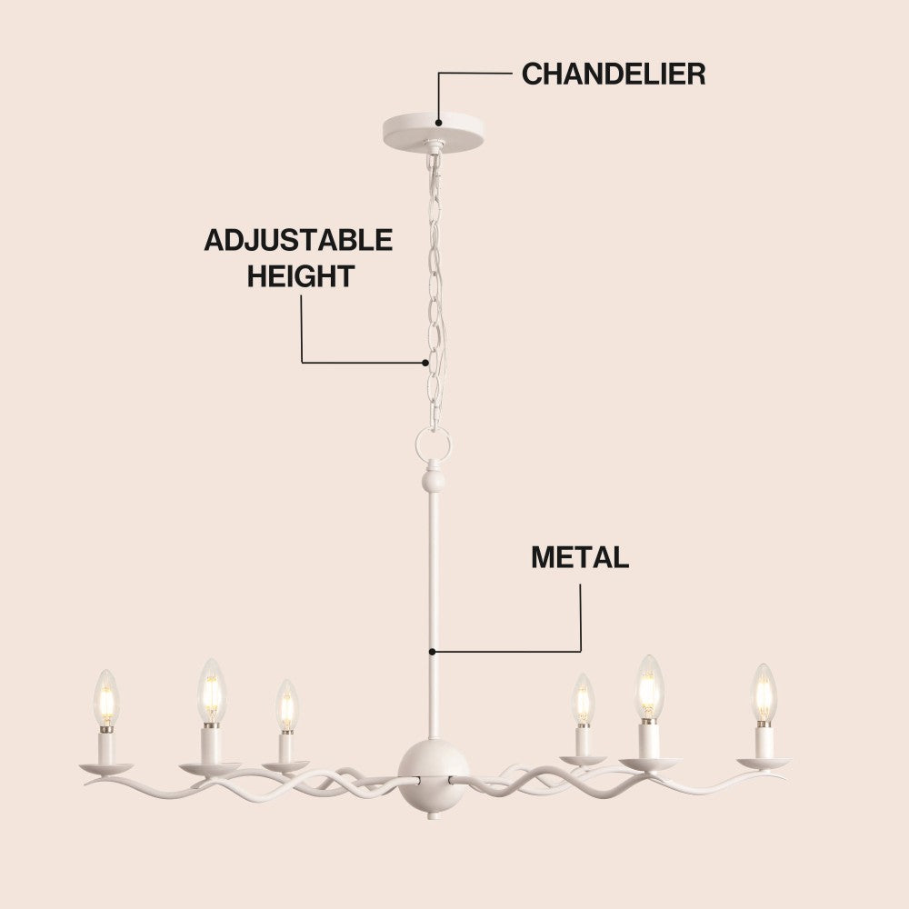 Shana Grand Modern Transitional Adjustable Sculptural Wavy Arm Candle-Style Metal LED Chandelier