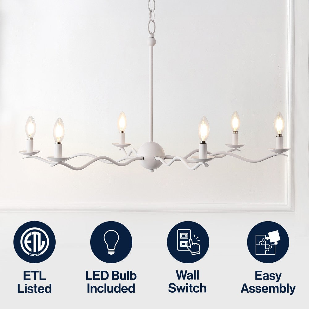 Shana Grand Modern Transitional Adjustable Sculptural Wavy Arm Candle-Style Metal LED Chandelier