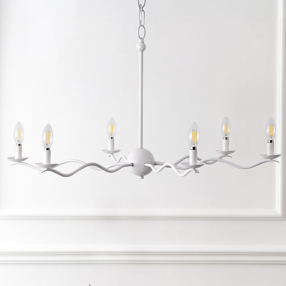 Shana Grand Modern Transitional Adjustable Sculptural Wavy Arm Candle-Style Metal LED Chandelier