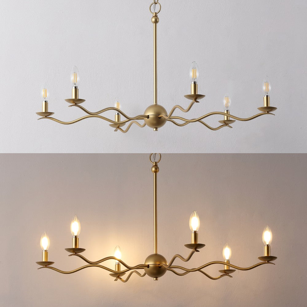 Shana Grand Modern Transitional Adjustable Sculptural Wavy Arm Candle-Style Metal LED Chandelier