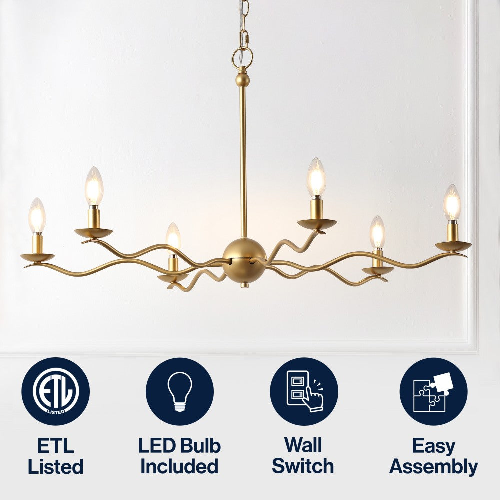 Shana Grand Modern Transitional Adjustable Sculptural Wavy Arm Candle-Style Metal LED Chandelier