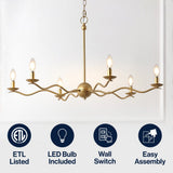 Shana Grand Modern Transitional Adjustable Sculptural Wavy Arm Candle-Style Metal LED Chandelier