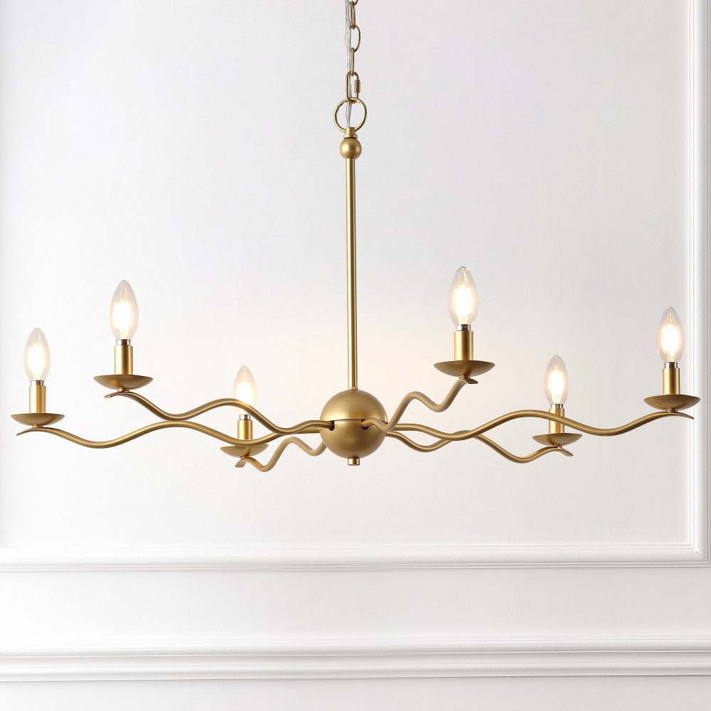 Shana Grand Modern Transitional Adjustable Sculptural Wavy Arm Candle-Style Metal LED Chandelier