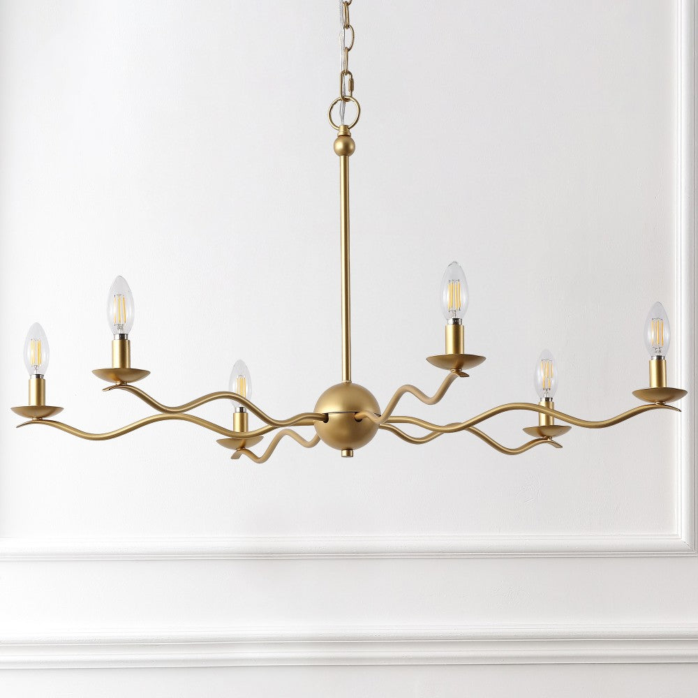Shana Grand Modern Transitional Adjustable Sculptural Wavy Arm Candle-Style Metal LED Chandelier
