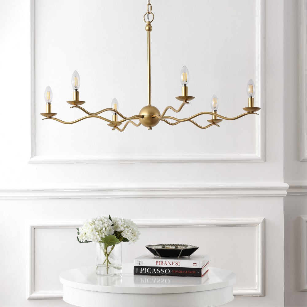 Shana Grand Modern Transitional Adjustable Sculptural Wavy Arm Candle-Style Metal LED Chandelier