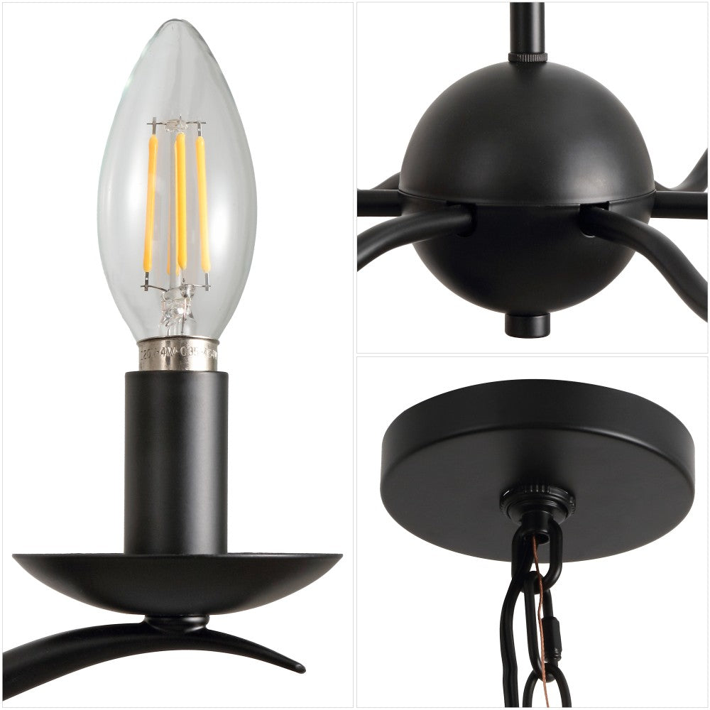 Shana Grand Modern Transitional Adjustable Sculptural Wavy Arm Candle-Style Metal LED Chandelier