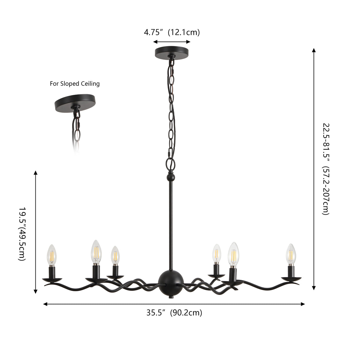 Shana Grand Modern Transitional Adjustable Sculptural Wavy Arm Candle-Style Metal LED Chandelier