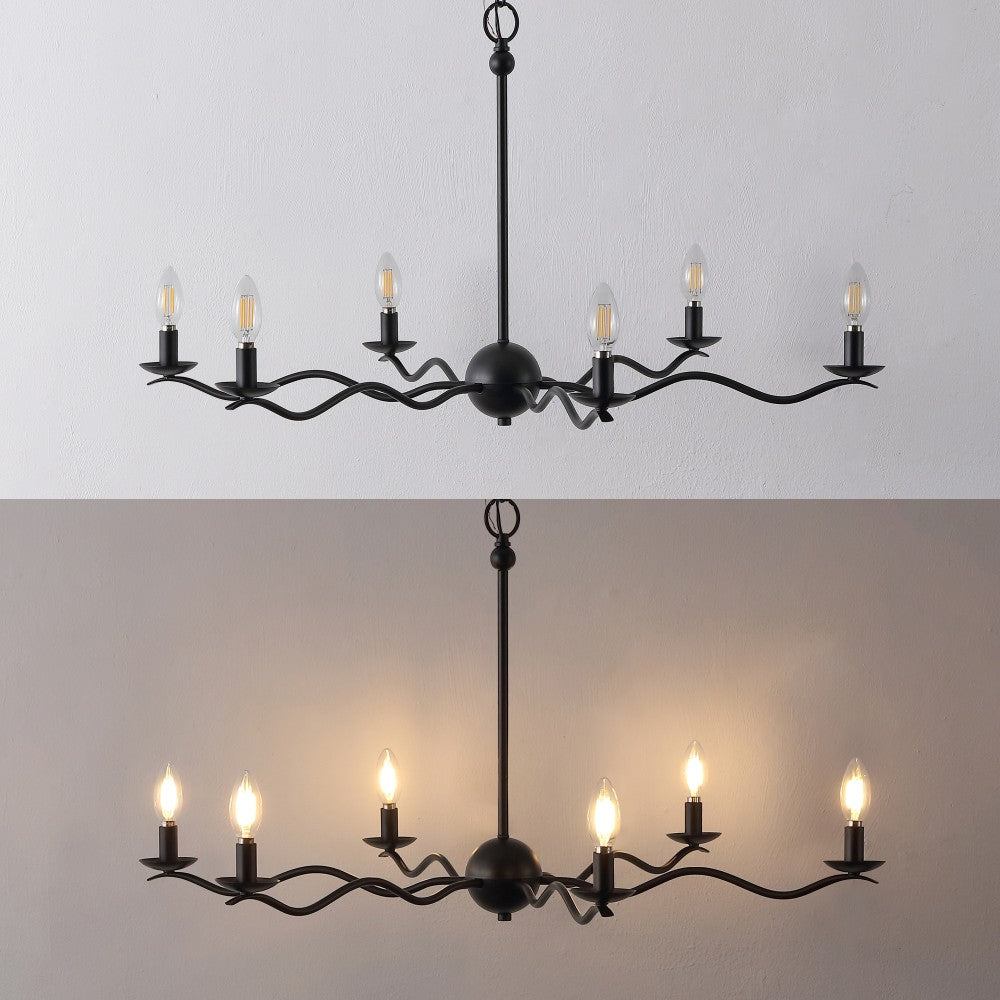 Shana Grand Modern Transitional Adjustable Sculptural Wavy Arm Candle-Style Metal LED Chandelier