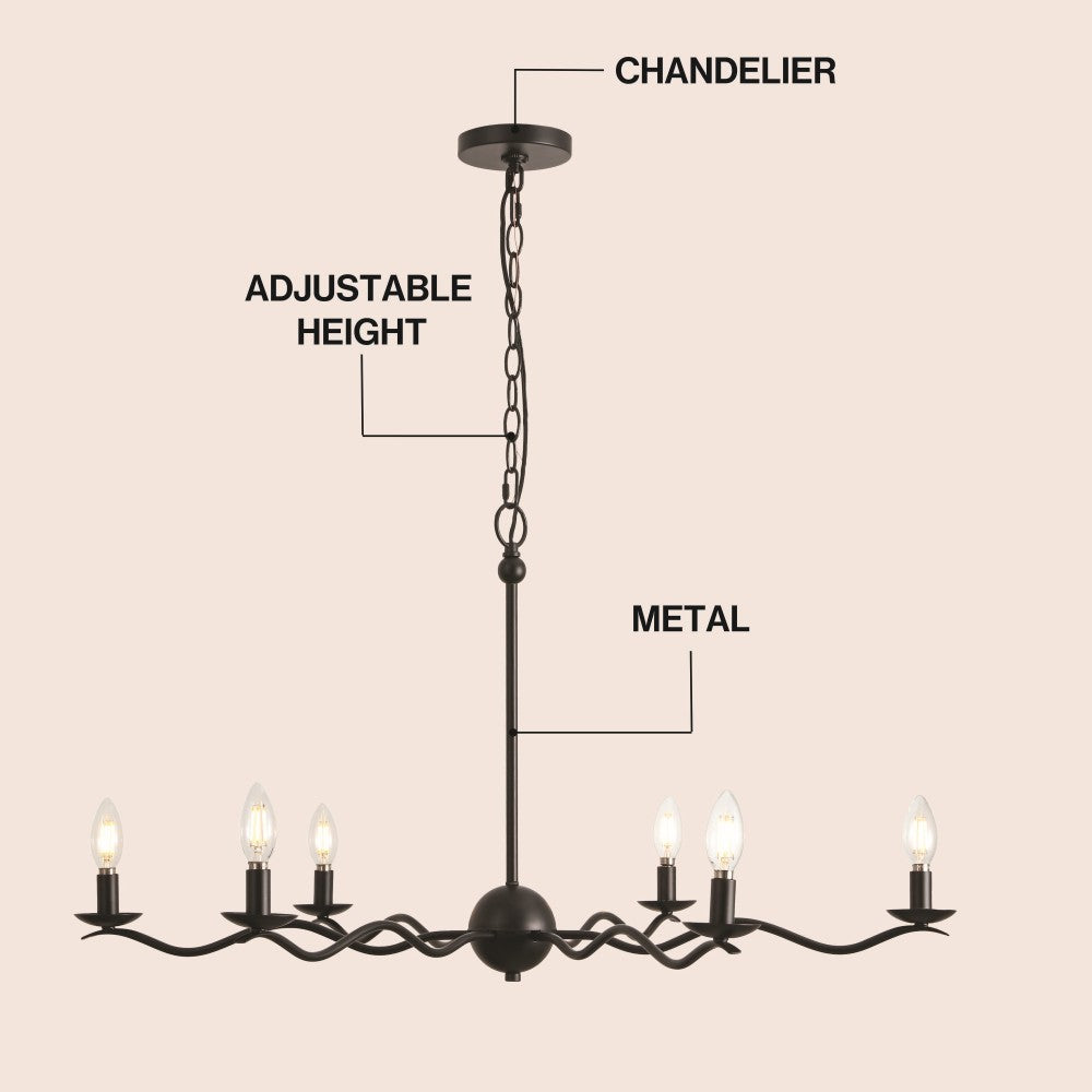 Shana Grand Modern Transitional Adjustable Sculptural Wavy Arm Candle-Style Metal LED Chandelier