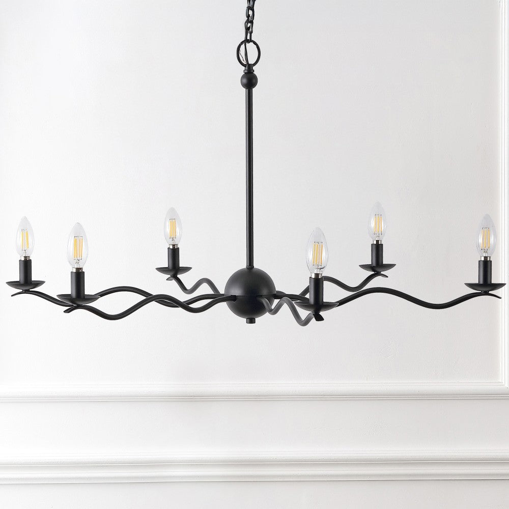 Shana Grand Modern Transitional Adjustable Sculptural Wavy Arm Candle-Style Metal LED Chandelier