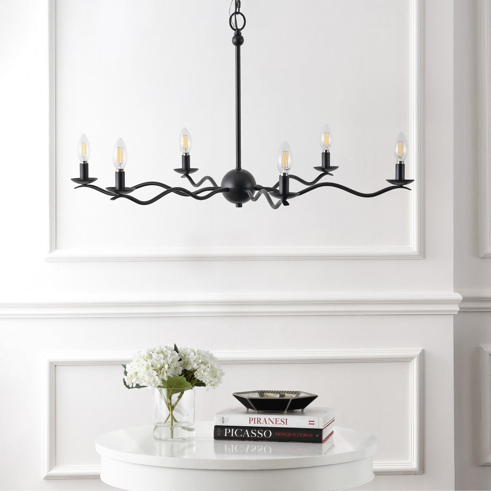 Shana Grand Modern Transitional Adjustable Sculptural Wavy Arm Candle-Style Metal LED Chandelier