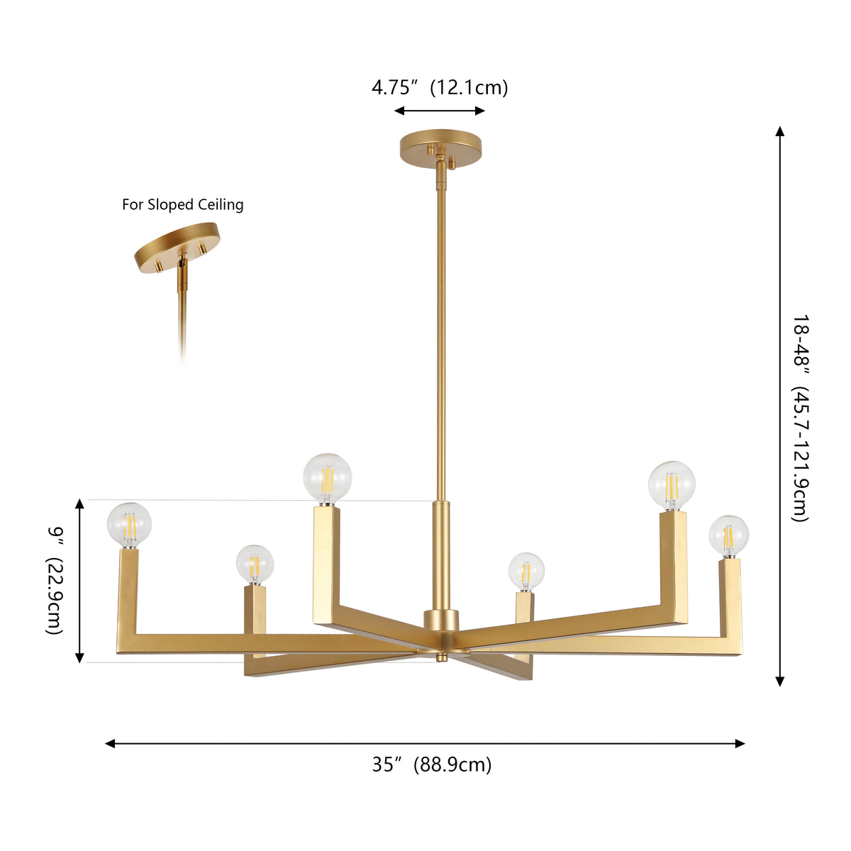 Darcy Grand Modern Industrial Adjustable Geometric Architectural Square-Arm Candle-Style Metal LED Chandelier