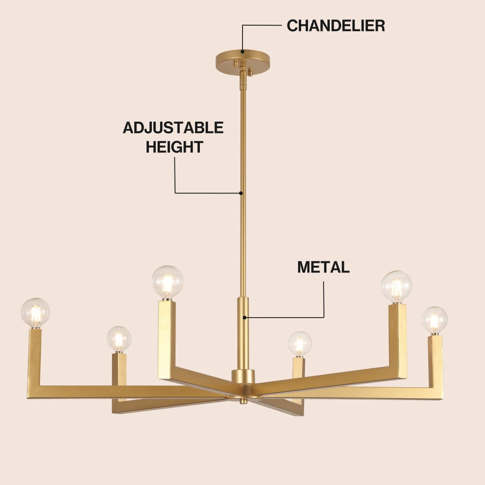 Darcy Grand Modern Industrial Adjustable Geometric Architectural Square-Arm Candle-Style Metal LED Chandelier