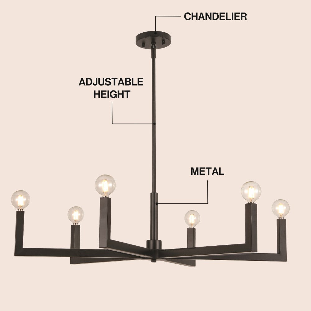 Darcy Grand Modern Industrial Adjustable Geometric Architectural Square-Arm Candle-Style Metal LED Chandelier