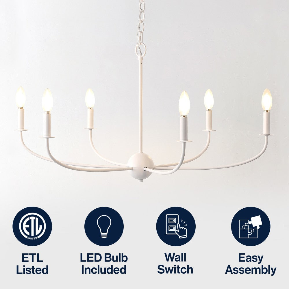 Ainsley Grand Traditional Farmhouse Adjustable Swooping Arm Candle-Style Metal LED Chandelier