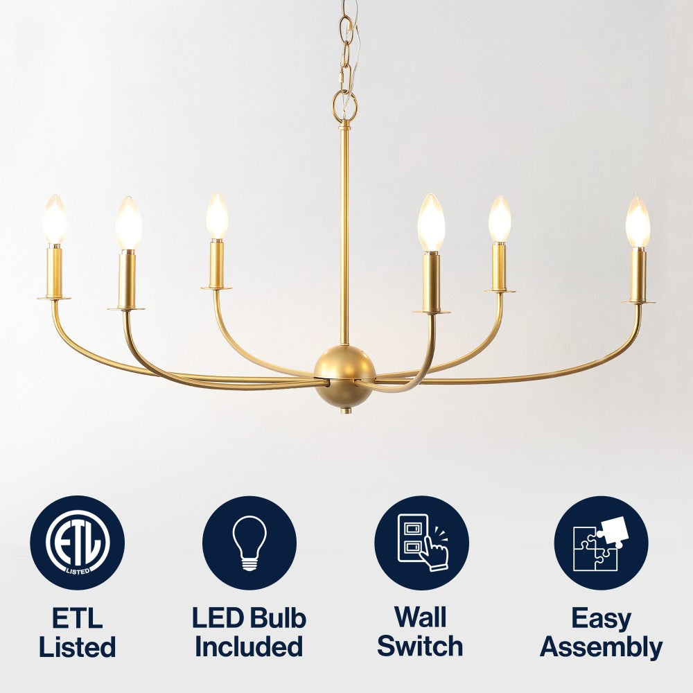 Ainsley Grand Traditional Farmhouse Adjustable Swooping Arm Candle-Style Metal LED Chandelier