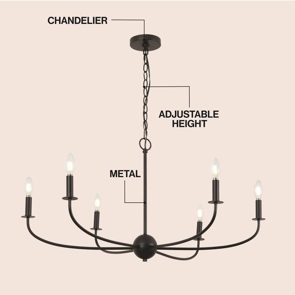 Ainsley Grand Traditional Farmhouse Adjustable Swooping Arm Candle-Style Metal LED Chandelier