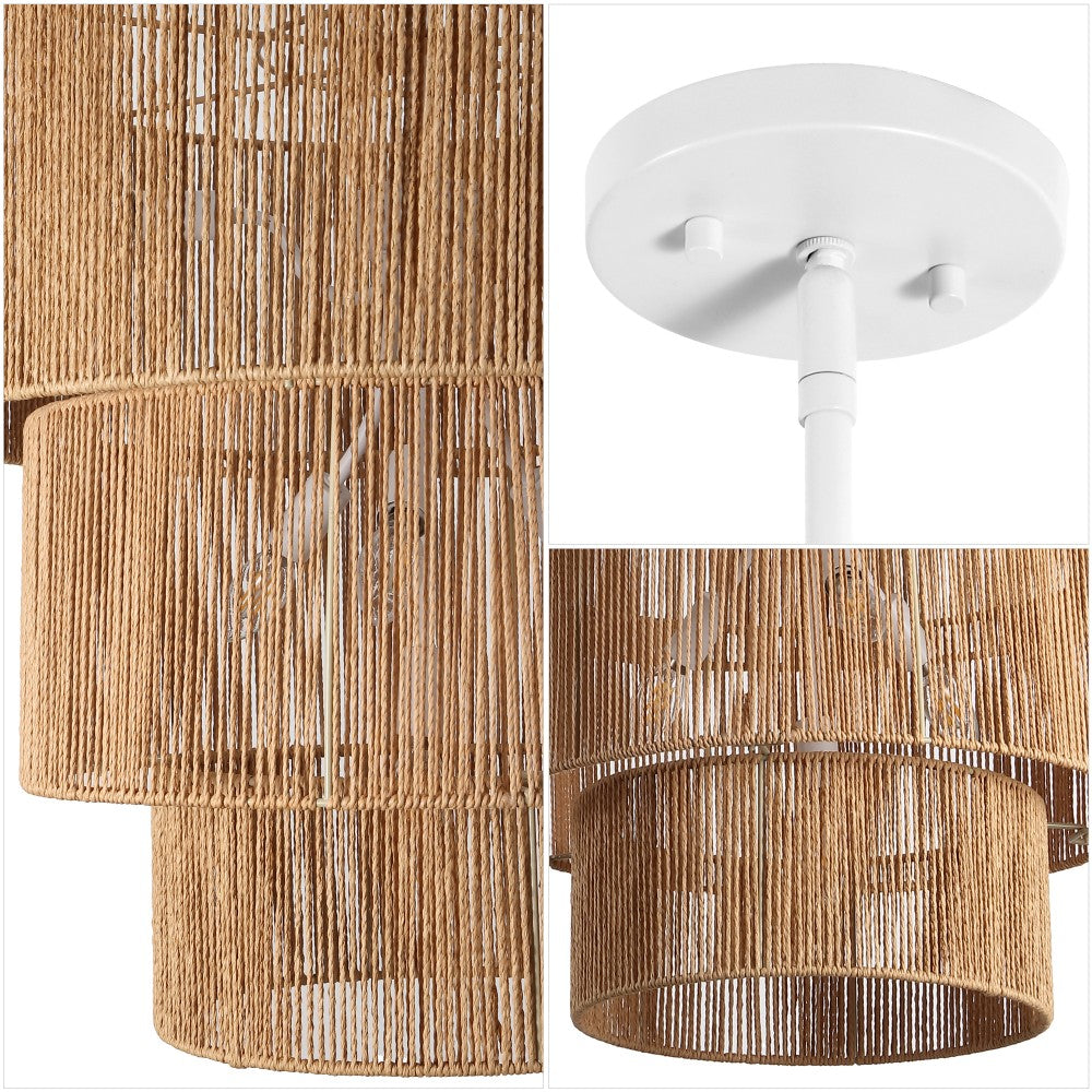 Orson 24 in. 7-Light Coastal Bohemian Metal and Woven Paper Rope 3-Tier LED Chandelier