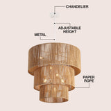 Orson 24 in. 7-Light Coastal Bohemian Metal and Woven Paper Rope 3-Tier LED Chandelier