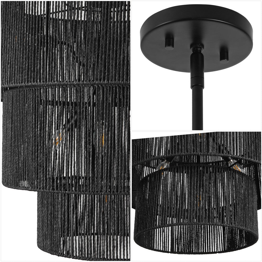 Orson 24 in. 7-Light Coastal Bohemian Metal and Woven Paper Rope 3-Tier LED Chandelier