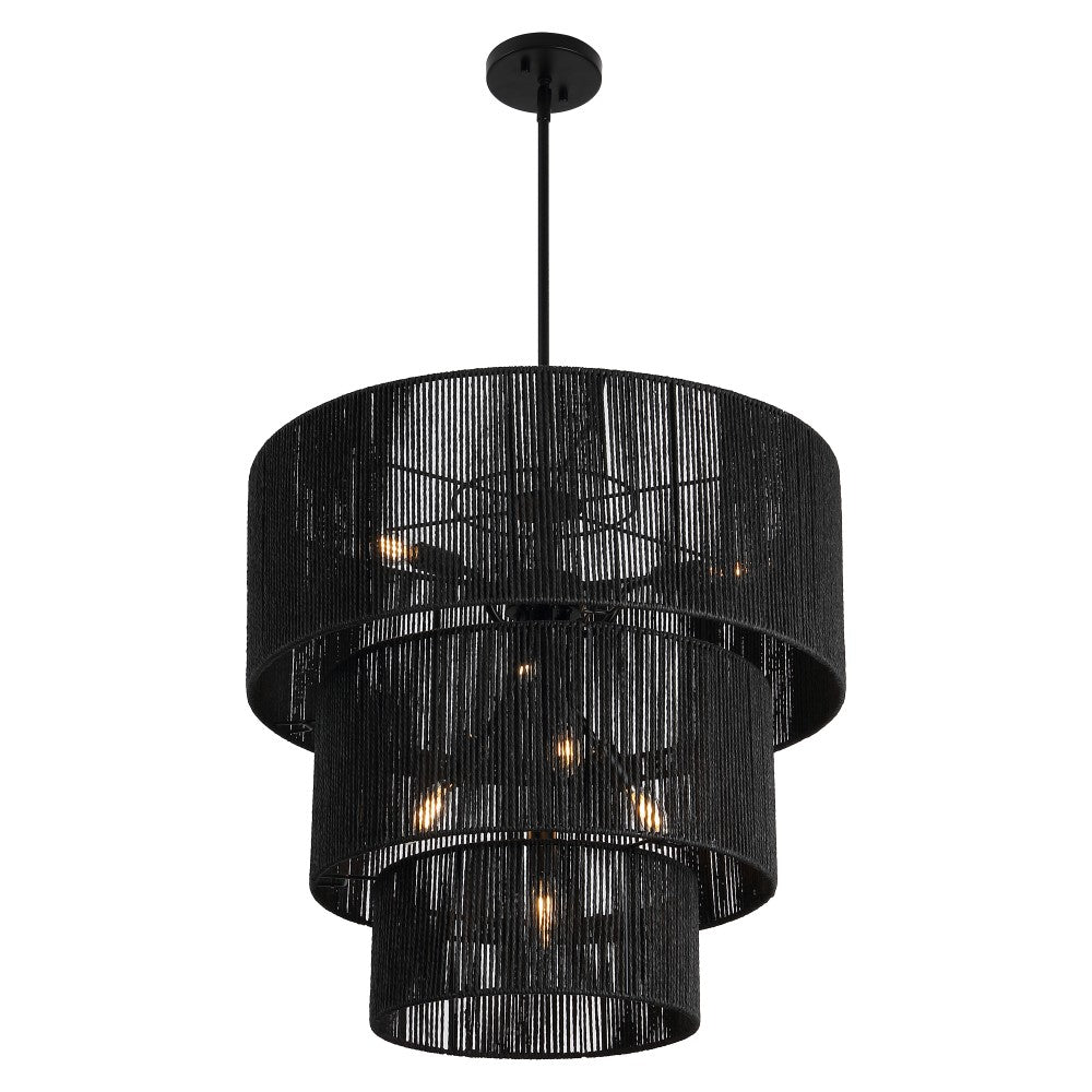 Orson 24 in. 7-Light Coastal Bohemian Metal and Woven Paper Rope 3-Tier LED Chandelier