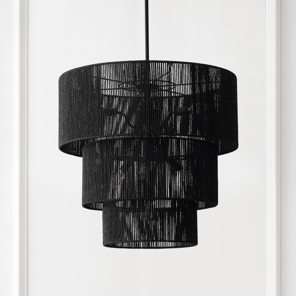 Orson 24 in. 7-Light Coastal Bohemian Metal and Woven Paper Rope 3-Tier LED Chandelier