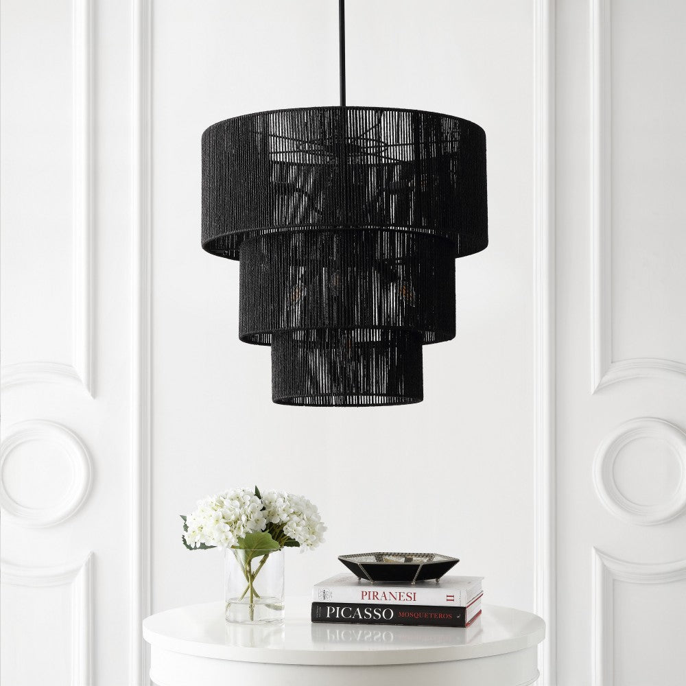 Orson 24 in. 7-Light Coastal Bohemian Metal and Woven Paper Rope 3-Tier LED Chandelier