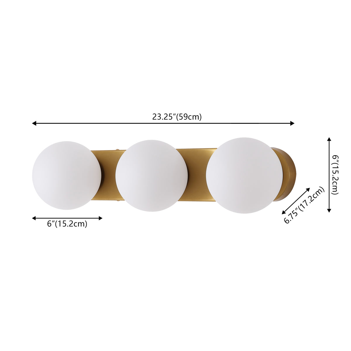 Myrtle 23.3 in. 3-Light Mid-Century Modern Metal and Frosted Glass Globe LED Vanity Light