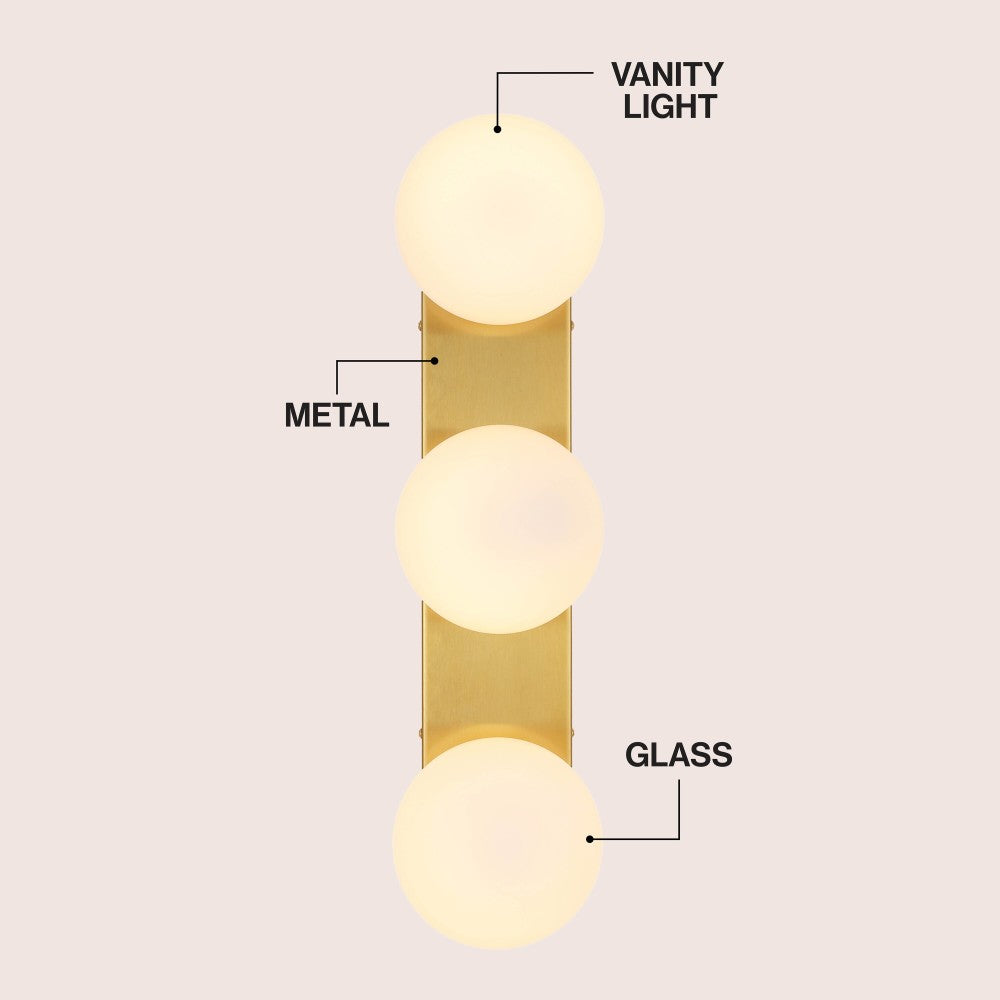 Myrtle 23.3 in. 3-Light Mid-Century Modern Metal and Frosted Glass Globe LED Vanity Light