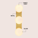 Myrtle 23.3 in. 3-Light Mid-Century Modern Metal and Frosted Glass Globe LED Vanity Light