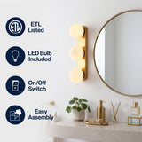 Myrtle 23.3 in. 3-Light Mid-Century Modern Metal and Frosted Glass Globe LED Vanity Light