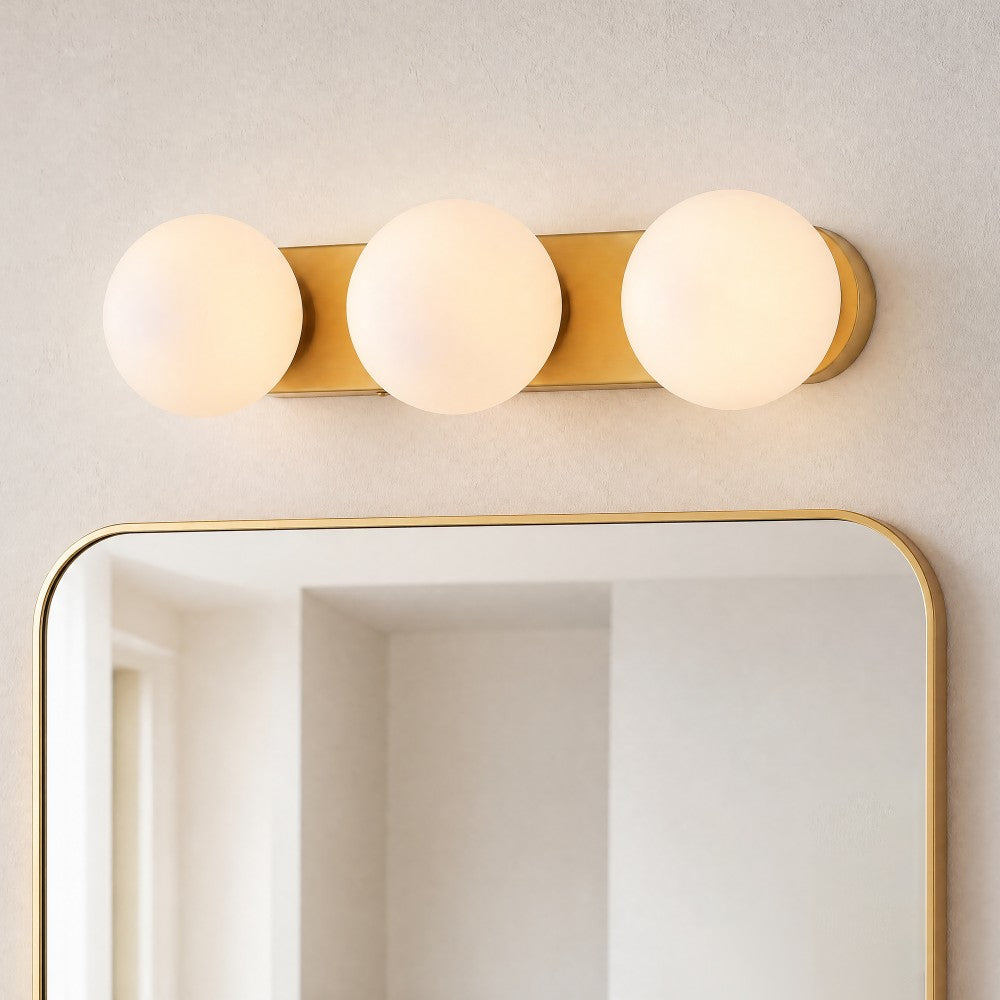 Myrtle 23.3 in. 3-Light Mid-Century Modern Metal and Frosted Glass Globe LED Vanity Light