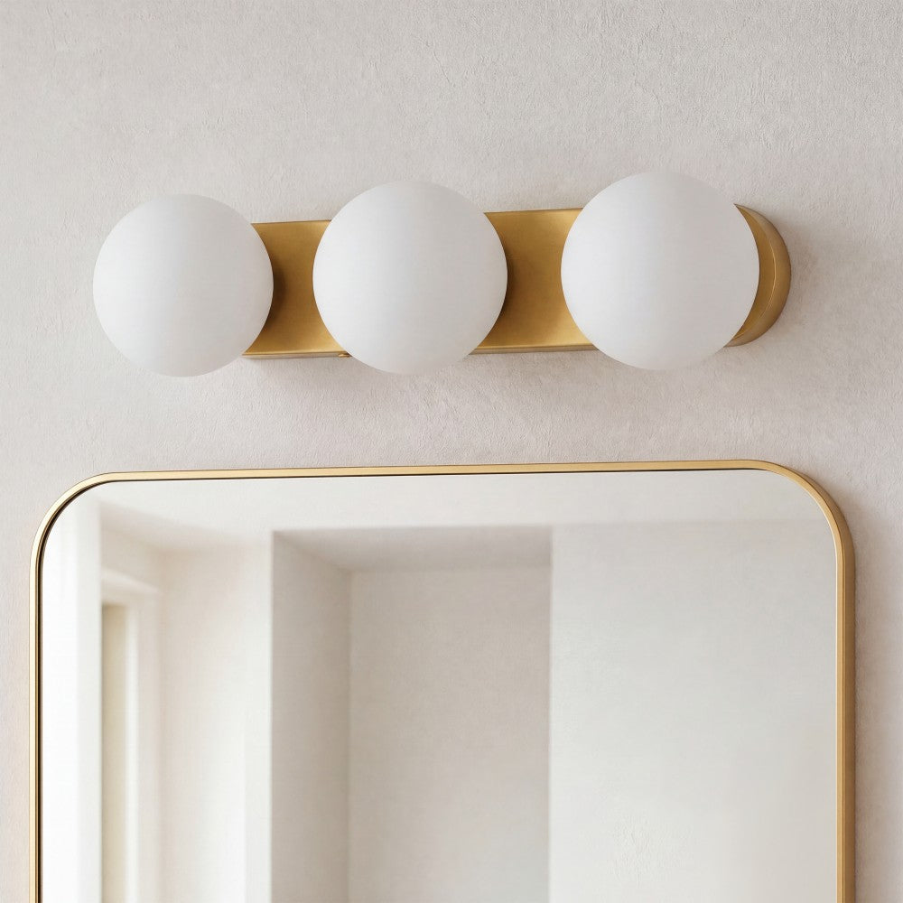 Myrtle 23.3 in. 3-Light Mid-Century Modern Metal and Frosted Glass Globe LED Vanity Light