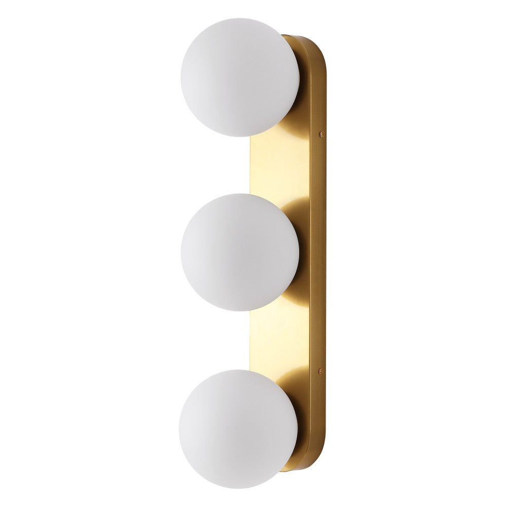 Myrtle 23.3 in. 3-Light Mid-Century Modern Metal and Frosted Glass Globe LED Vanity Light