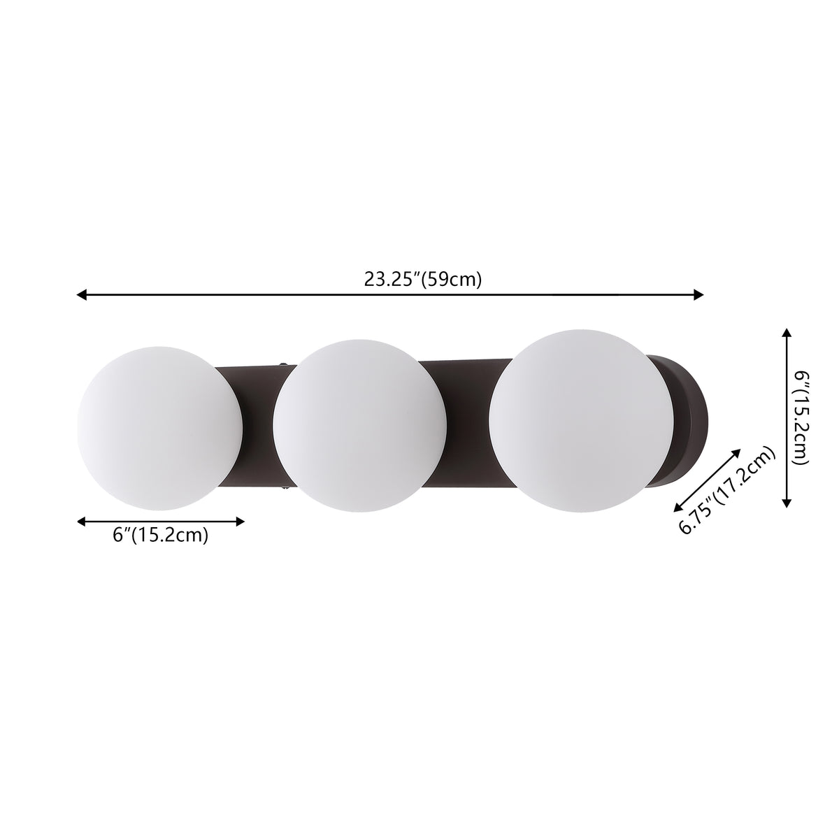 Myrtle 23.3 in. 3-Light Mid-Century Modern Metal and Frosted Glass Globe LED Vanity Light