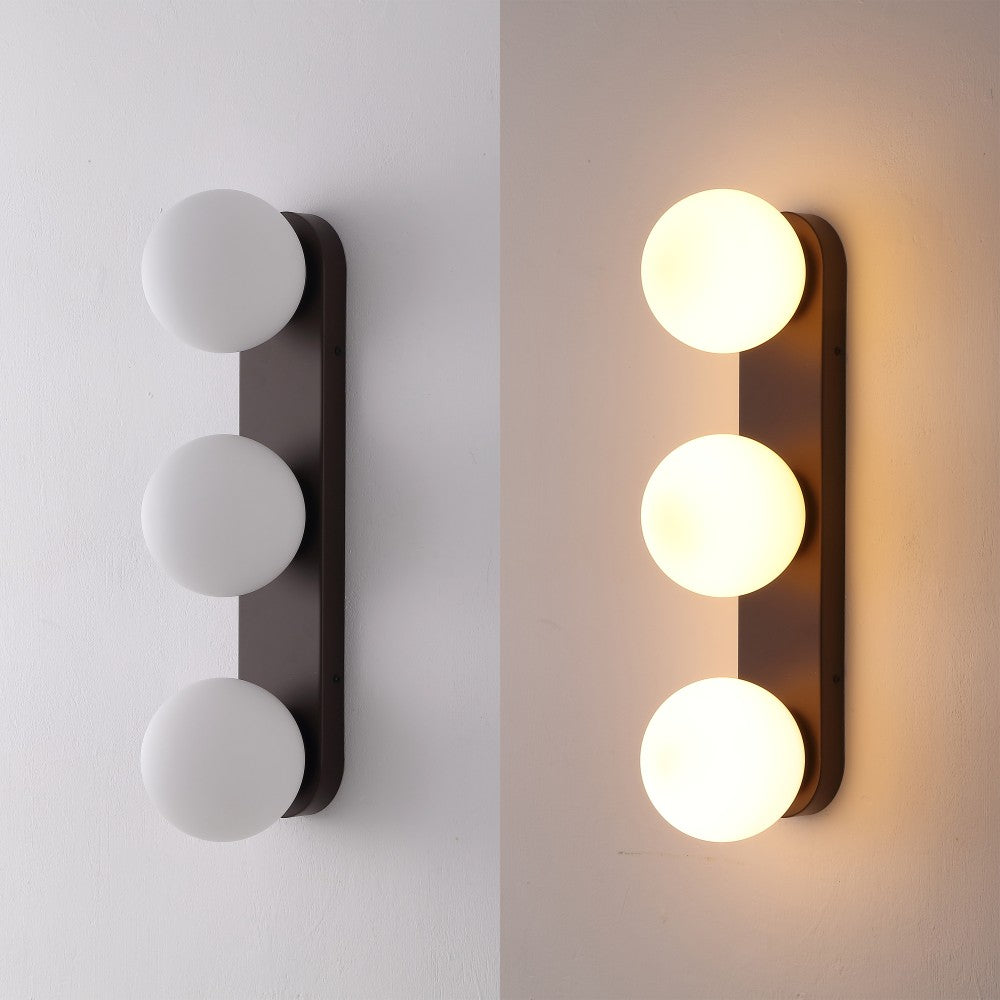 Myrtle 23.3 in. 3-Light Mid-Century Modern Metal and Frosted Glass Globe LED Vanity Light