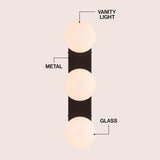 Myrtle 23.3 in. 3-Light Mid-Century Modern Metal and Frosted Glass Globe LED Vanity Light