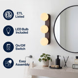 Myrtle 23.3 in. 3-Light Mid-Century Modern Metal and Frosted Glass Globe LED Vanity Light