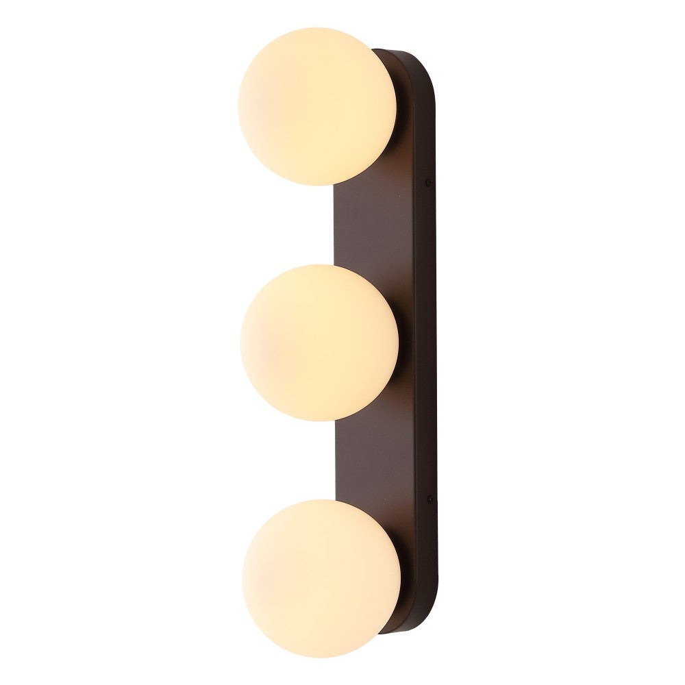 Myrtle 23.3 in. 3-Light Mid-Century Modern Metal and Frosted Glass Globe LED Vanity Light