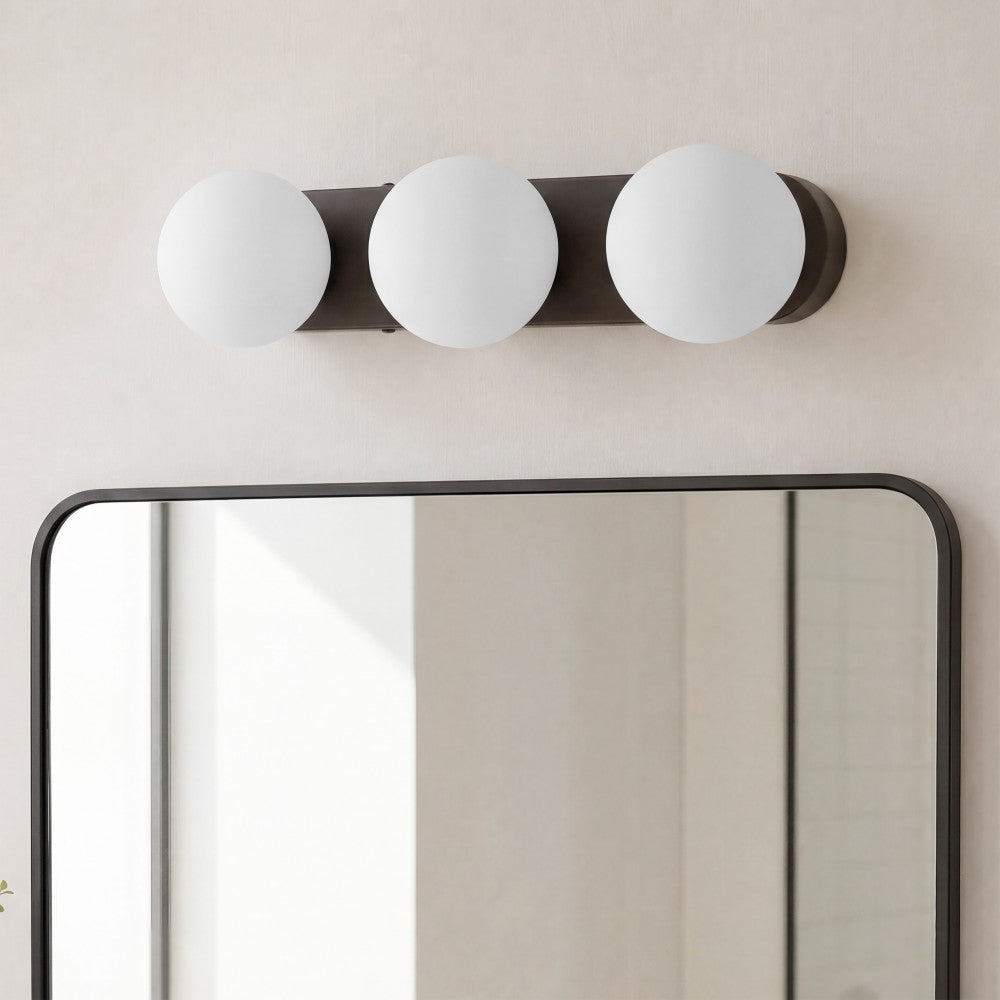Myrtle 23.3 in. 3-Light Mid-Century Modern Metal and Frosted Glass Globe LED Vanity Light