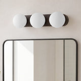 Myrtle 23.3 in. 3-Light Mid-Century Modern Metal and Frosted Glass Globe LED Vanity Light